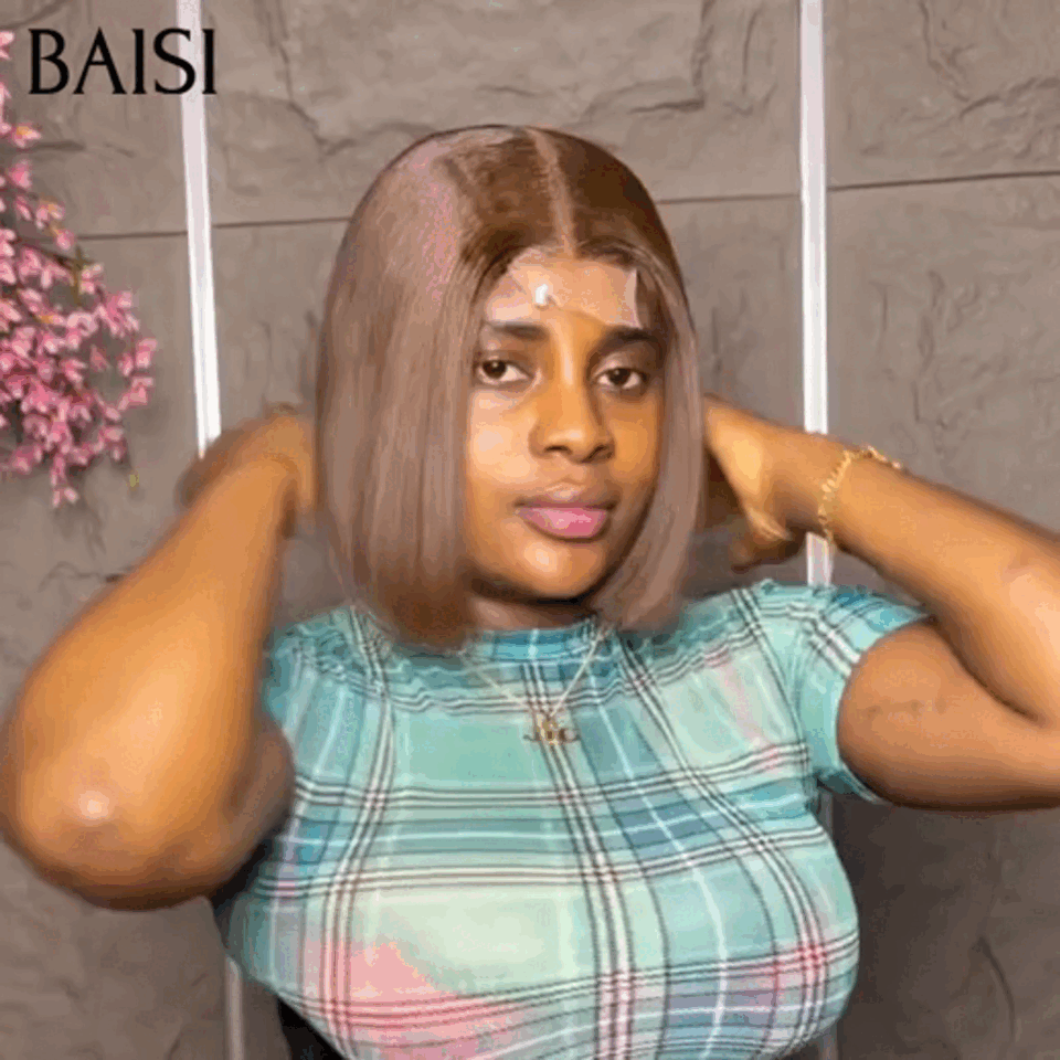 BAISI 13x4 Straight Bob Wig 8 Inch 96€ in Black Glue-Free Pre-Cut Lace Easy to Wear in 100% Human Hair D