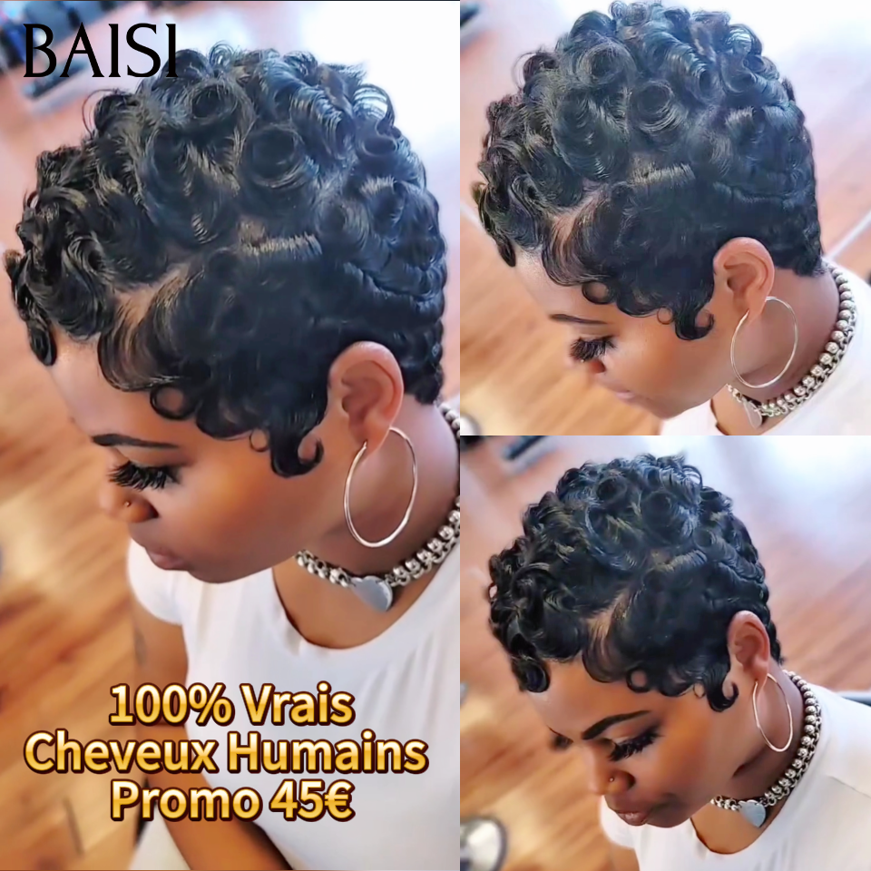 BAISI Parrucca Pixie Finger Wave taglio piccolo 13x4 frontale in pizzo 6 pollici € 79 In capelli umani al 100% BAISI20