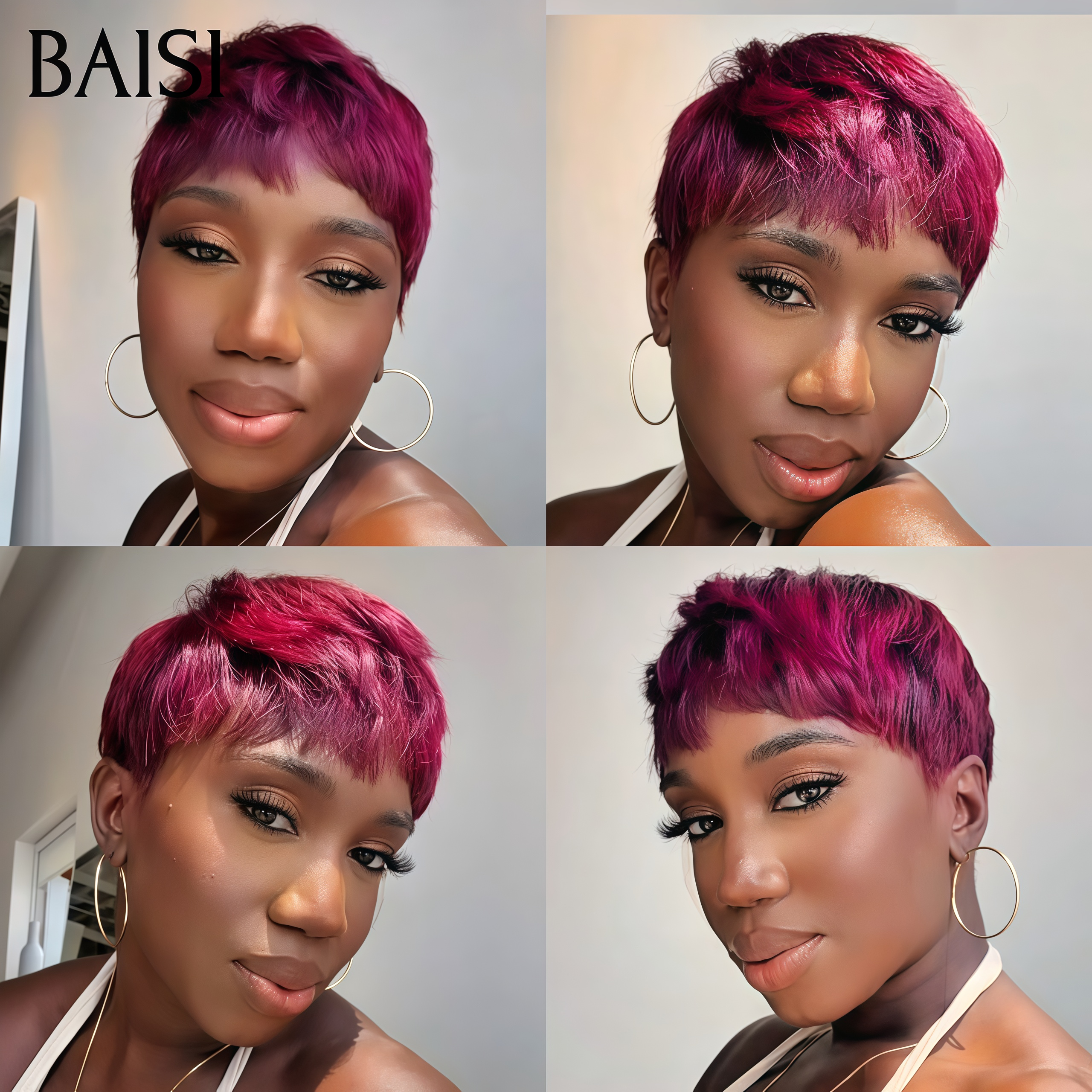 BAISI Grande Promo Parfait pour l'été petite coupe en couleur Bordeaux 45 euro fabriqué à la machine En 100% Cheveux Humains