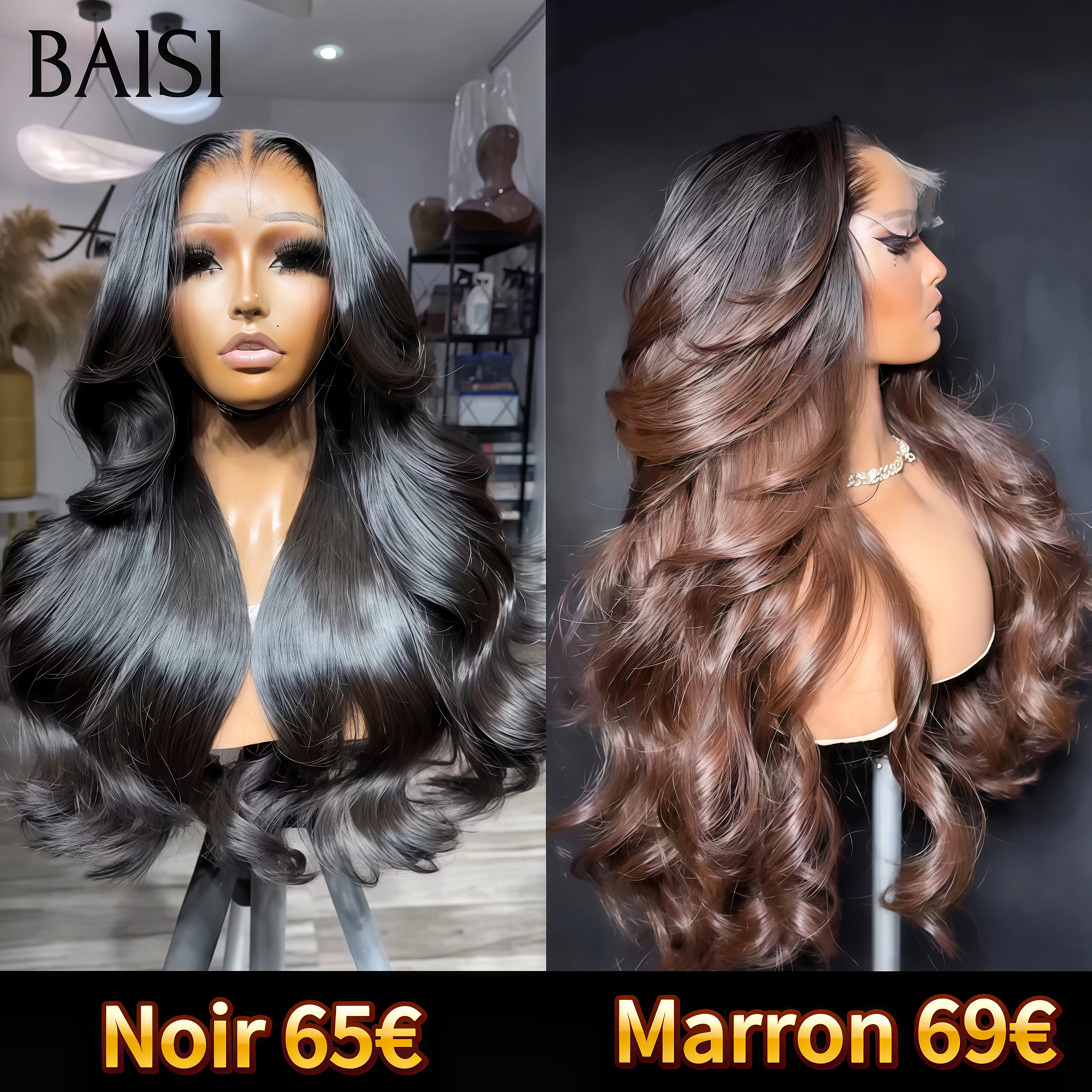 BAISI grande promotion Body wave Blended human hair 2 couleur Noir 24 pouces 65€ ou Marron 26 pouces 69€ en 100% Cheveux Humains