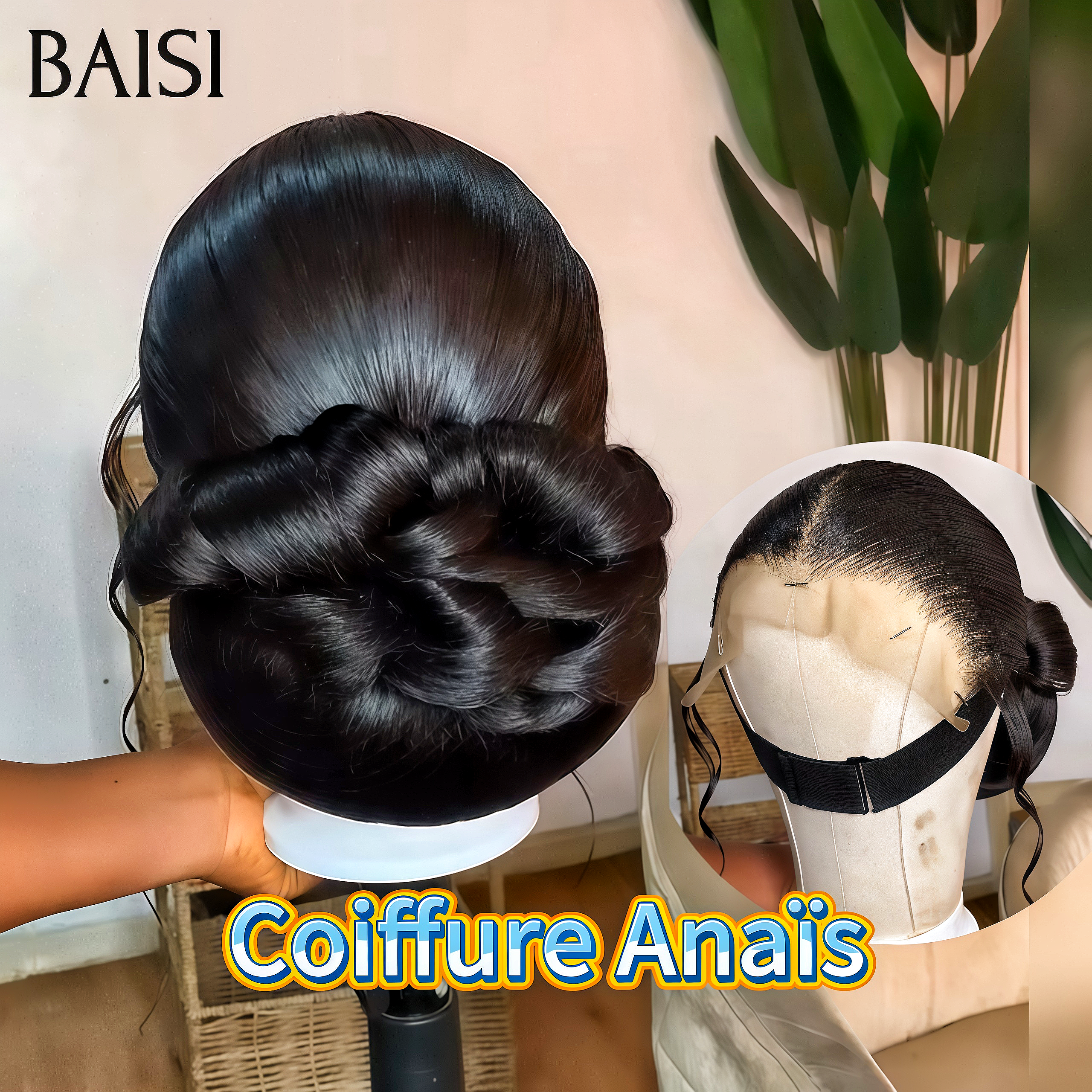 BAISI Coiffure de luxe Anaïs Perruques Mariage NOIR Prête à porter chignon et personalisation comme sur la vidéo 100% identique avec lace frontale événement spécial
