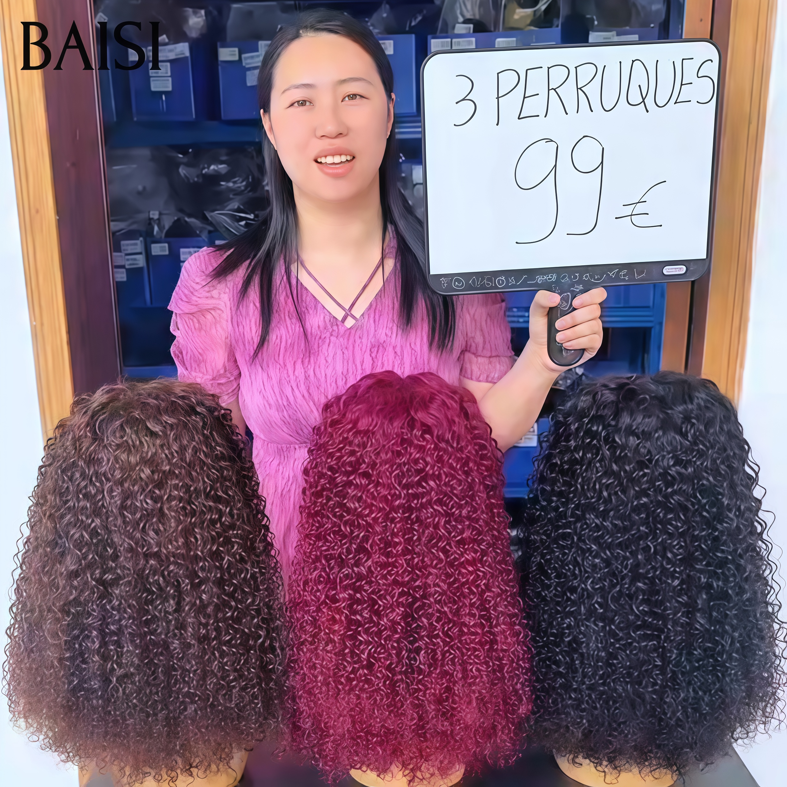 BAISI grande promotion 20 pouce 99€ moitié prix 3 perruques 100% Raw Hair 279€ Prix en Gros 100% humains hair soldes