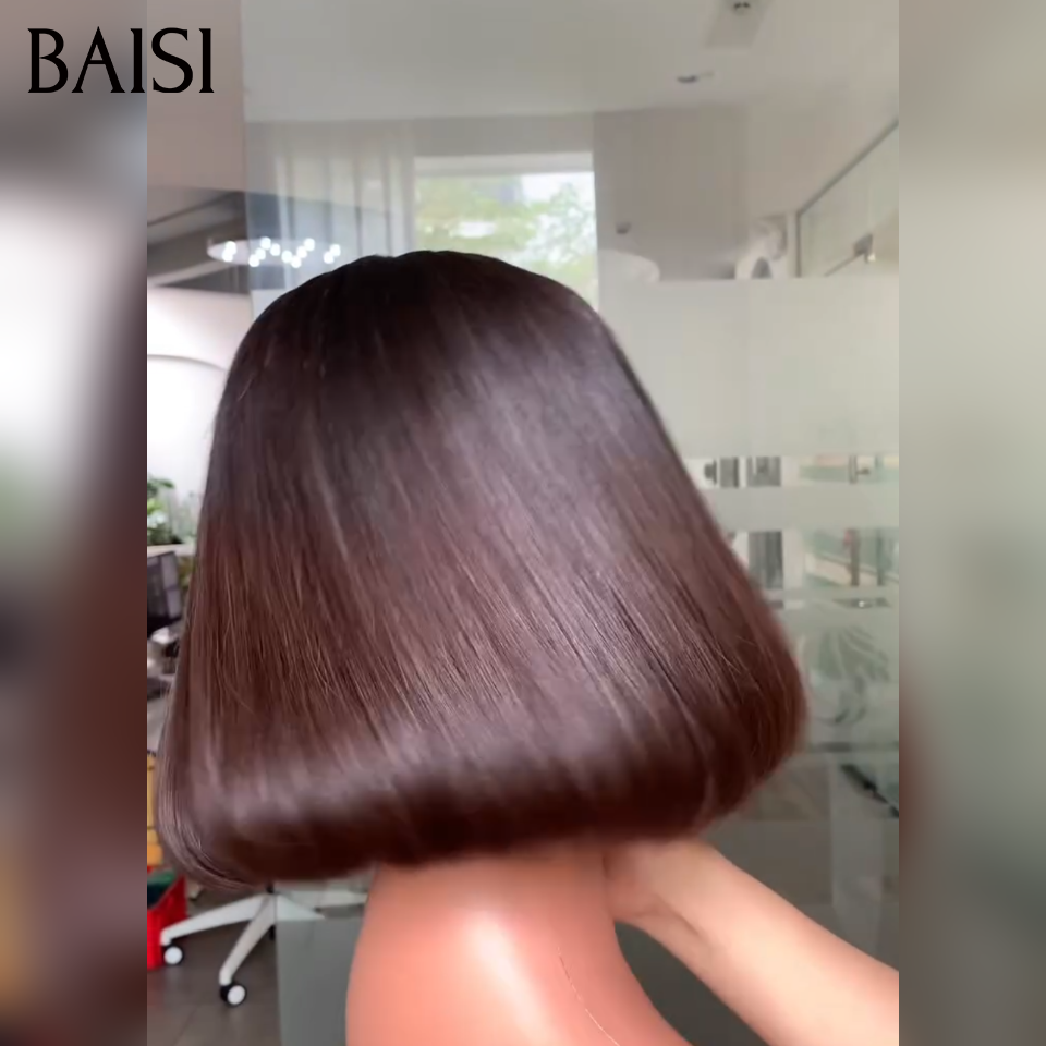 BAISI 15A SDD BONE STRAIGHT bob Parrucche di lusso Bob dritto senza pizzo con frangia A1 Realizzato con capelli doppiamente stirati B