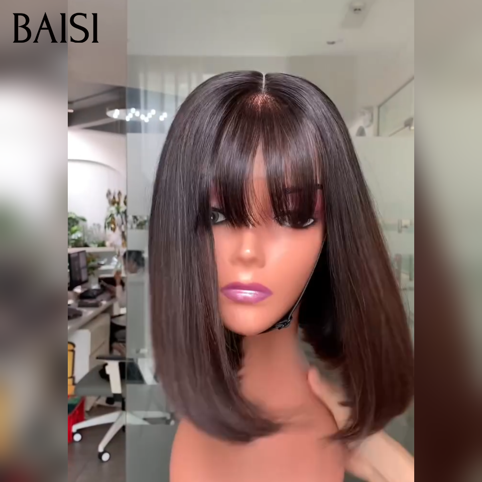 BAISI 15A SDD BONE STRAIGHT bob Parrucche di lusso Bob dritto senza pizzo con frangia A1 Realizzato con capelli doppiamente stirati B