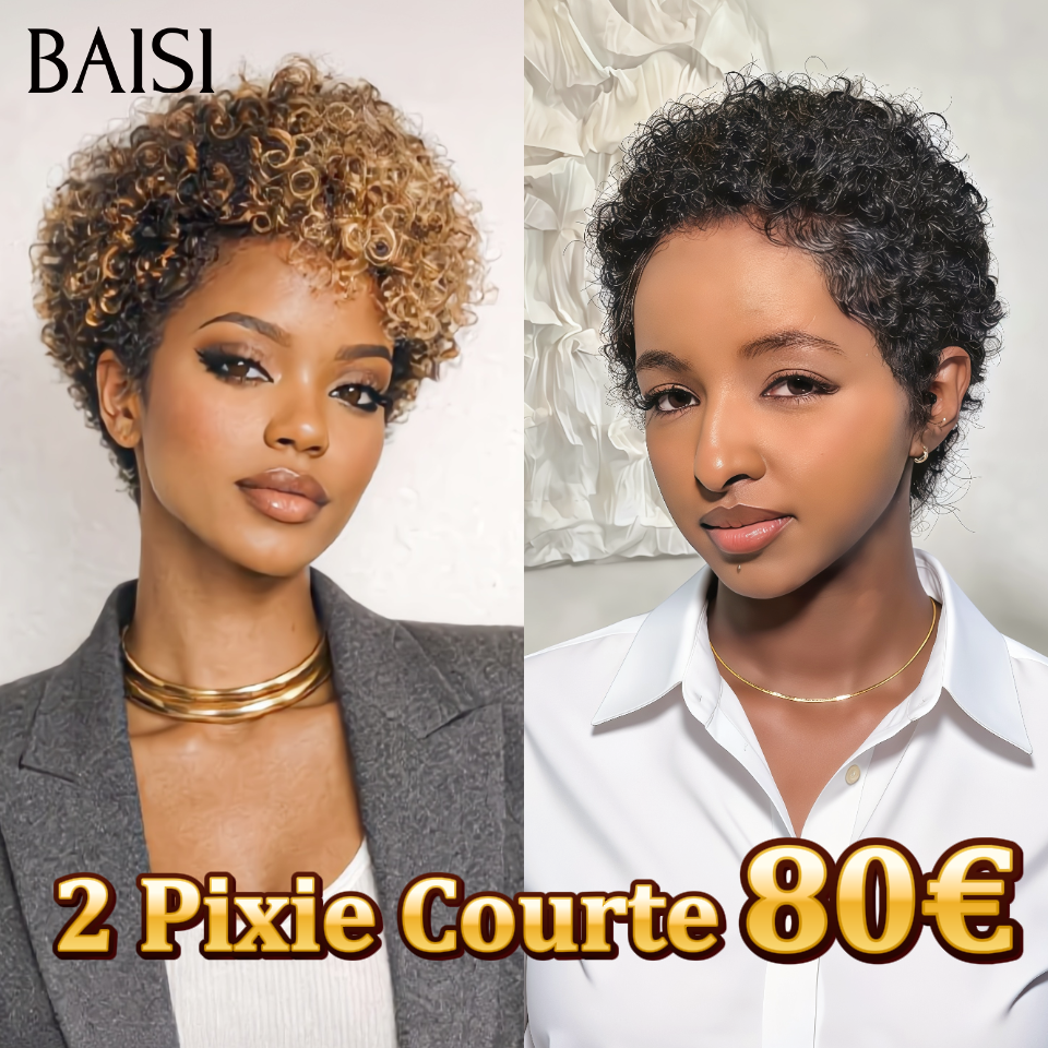 BAISI 2 Pixie Curtas 80€ pixie afro ou 4 Perucas para revenda 310€ em 100% cabelo humano verdadeiro