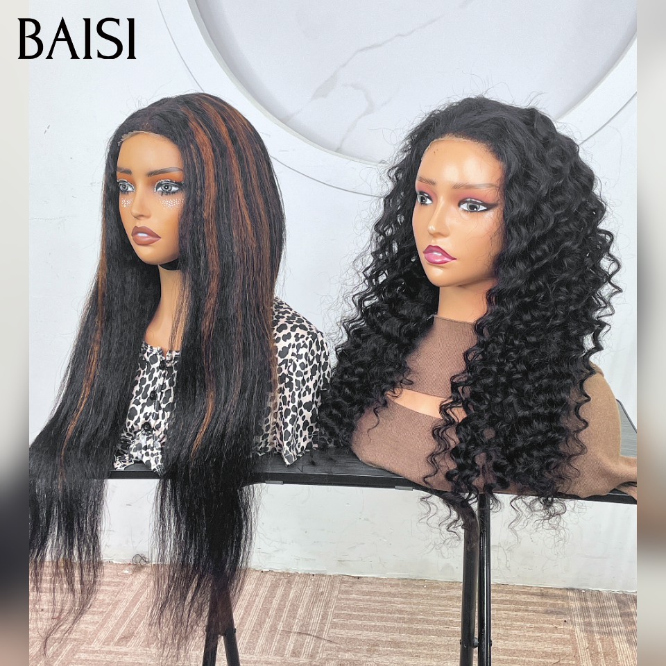 BAISI grande promotion Sans colle Facile à porter 4x6 Lace deep wave NOIR 22 Pouces ou kinky straight 22 Pouces NOIR Mixte Miel Pré-plucked Pas Besoin de Colle 4C hairline en 100% Cheveux Humains