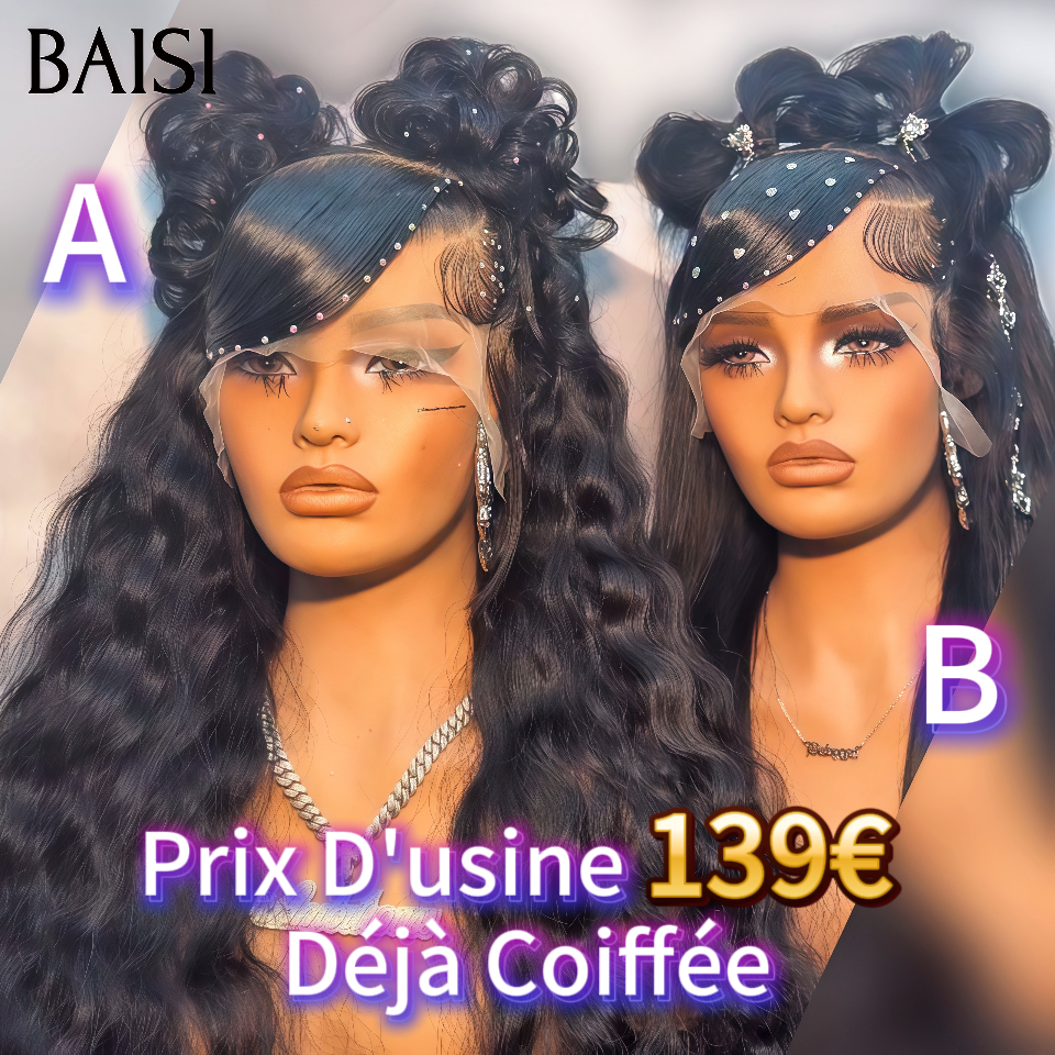 BAISI Compre 2 perucas no mínimo ao preço de fábrica do fornecedor Peruca Natural Já Penteada 139€ Em Lace 13X4 Frontal Curly em 100% Cabelo Humano (Sem Código)