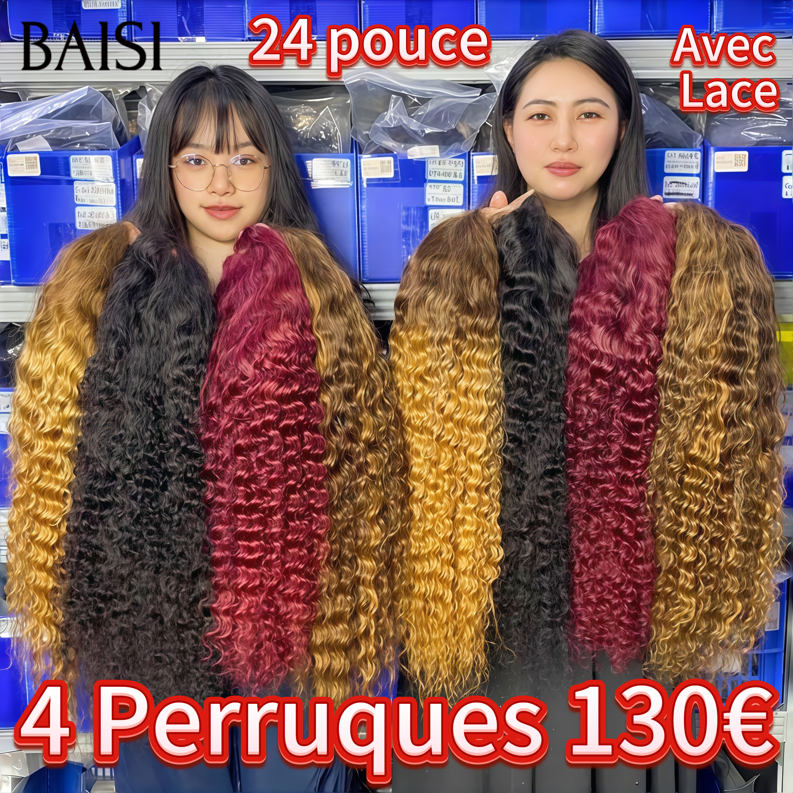 BAISI 1 perruque 130€ 22 Pouces 4 couleurs 399€ Lace frontal deep wave en 100% Cheveux Humains