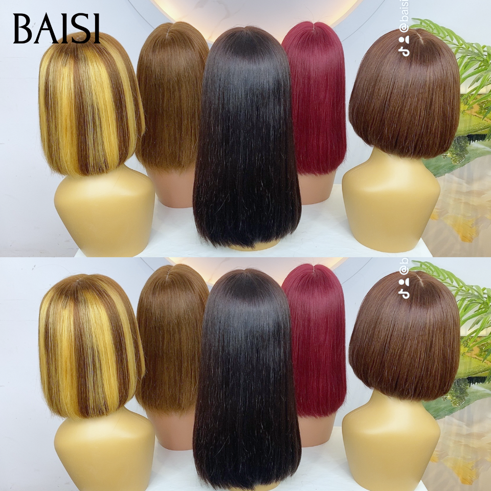 Vente en gros 5 perruques bobs 120€ 5 couleurs( noir+miel +mixte+bordeaux+marron ) 5 tailles (14p+12p+10p)stock limité soldes sans retour blended human hair