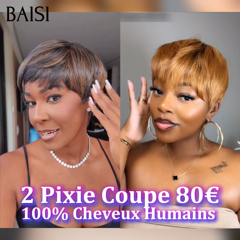 BAIS 2 Pixie Coupe 80€ pixie sans colle ou 4 Perruques 599€ en 100% vrais cheveux humains