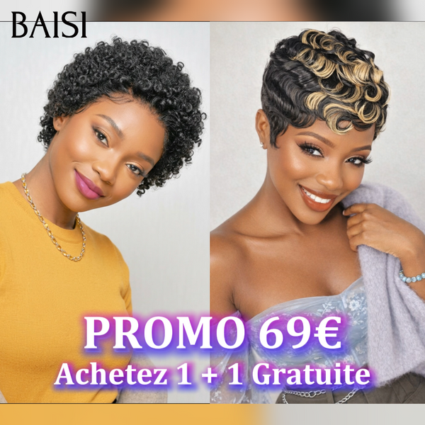 BAISI Achetez 1 + 1 Gratuite = 69€ Sans Colle 2 couleur NOIR et Mixte en 100% vrais cheveux humains code:FR38