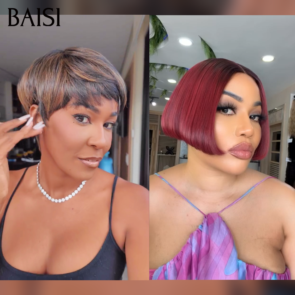 BAISI Pixie curl 58€ ou pixie Lisse et BOB bordeau ou curly wave et Body wave 100% vrais cheveux humains