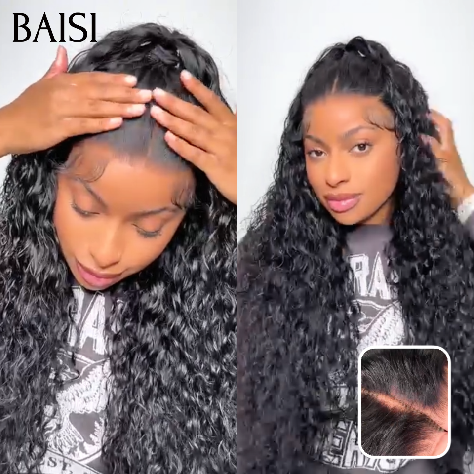 BAISI 13x4 lace frontal Perruque Coiffée curly wave avec coiffure tressée natte qualité et confort respirant Les prix commencent à 99€ en 100% Cheveux Humains