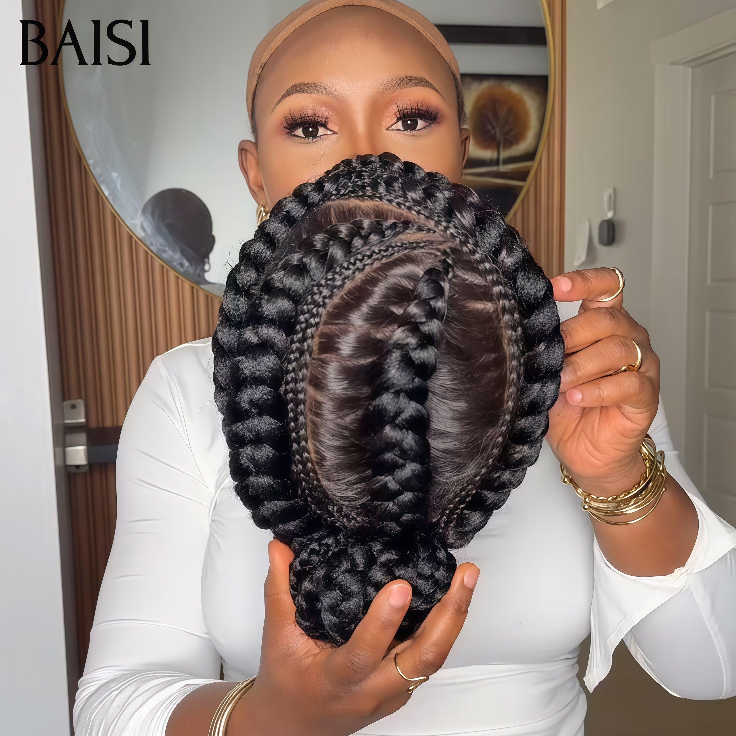 BAISI Perruque Full Lace style tresses regroupées en chignon 100% Cheveux Naturels Full lace perruque Petite natte en Couleur NOIR Coiffure Chignion 100% Comme la video 100% cheveux humains