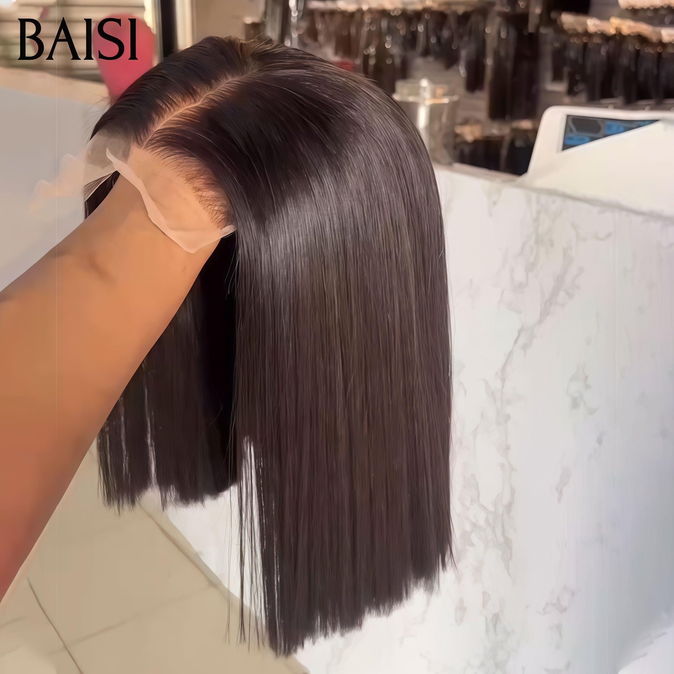 BAISI 4X4 lace Perruque Bob Lisse 8 Pouces En couleur noir PROMO 77€ ou 2x6 Lisse 10 Pouces DE luxe 250% densité 100% Cheveux Humains BS60