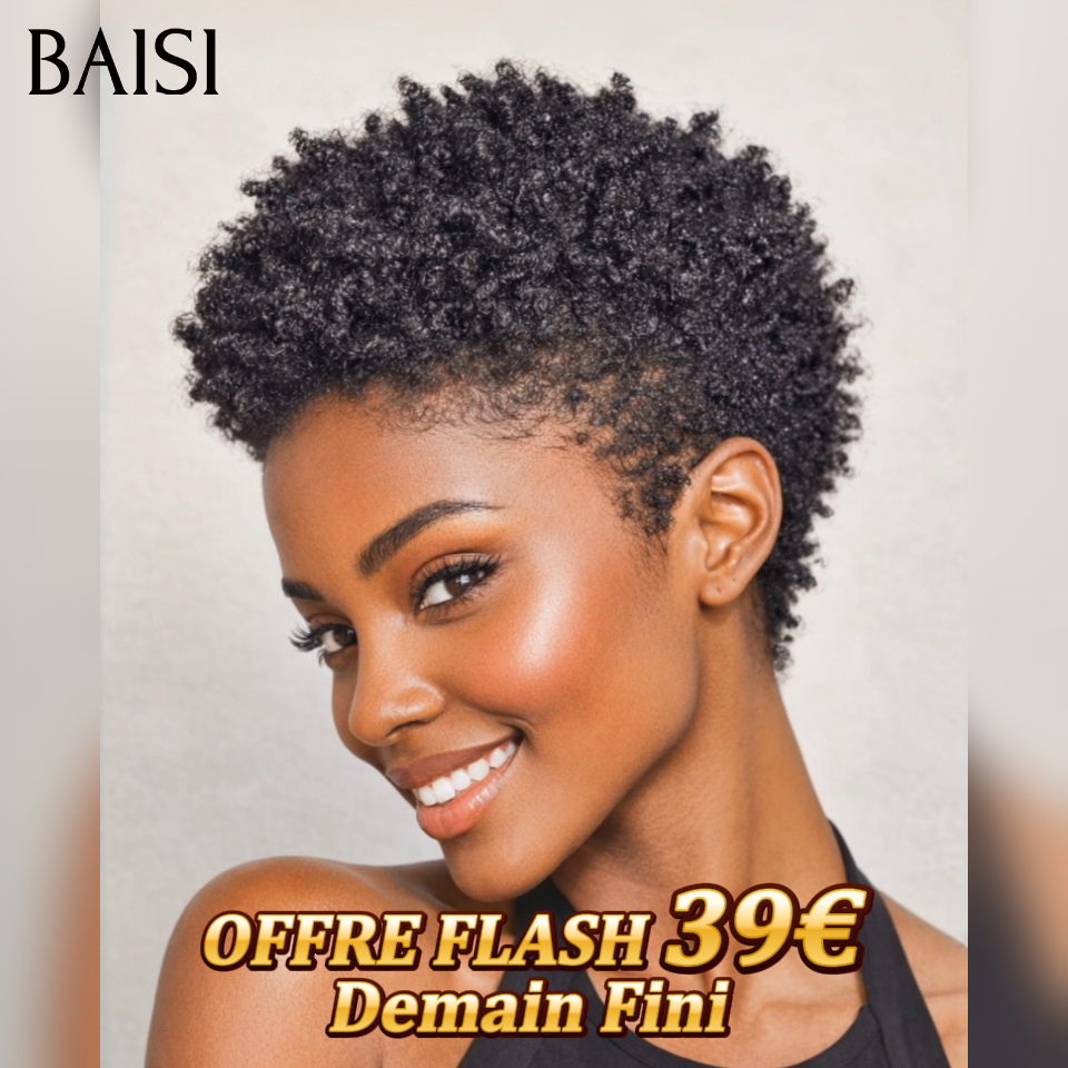 BAISI Moitié Prix Sans lace afro OFFRE FLASH 39€ 100% Cheveux Humains Fabriqué à la Machine MP50