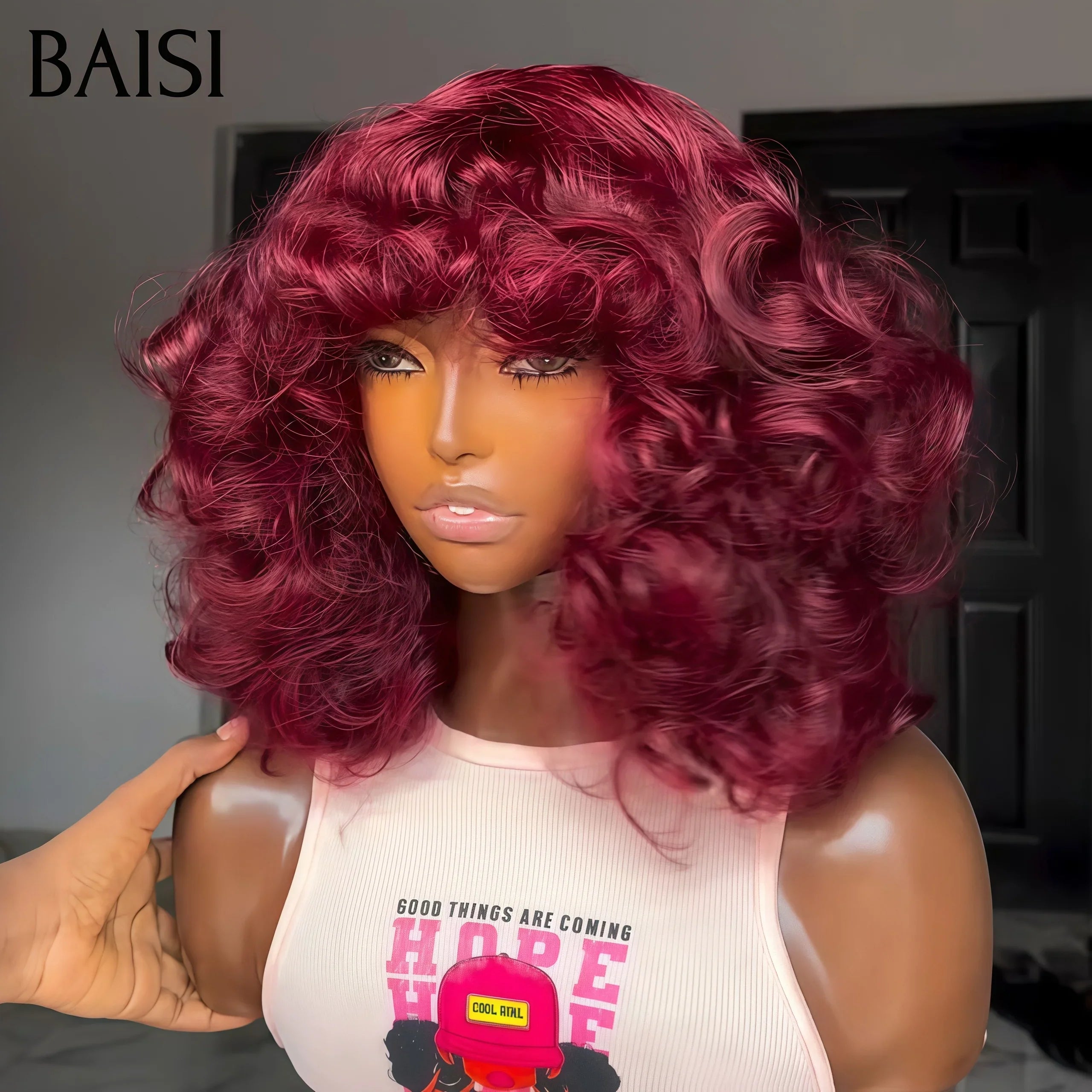 BAISI Offre Flash 75€ Perruque Bob egg wave avec Frange 10 pouces moitié prix en 99J# Sans Lace en 100% Cheveux Humains MP50