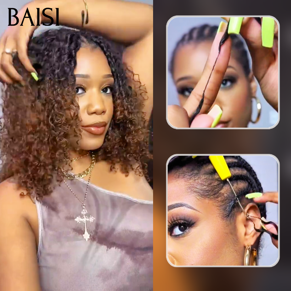 Nouvelles tendances Extensions de Cheveux Humain Plume Double Tête Style Crochet Hair Sans Colle curly Wave marron 100% Naturel Invisible & Confort, Garantie 20 ans