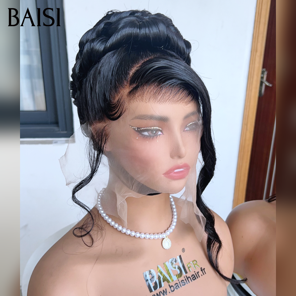 BAISI Coiffure perruques 13x4 lace frontal différents Mariage noir Prête à porter chignon et personalisation comme sur la vidéo 100% identique avec lace frontale événement spécial