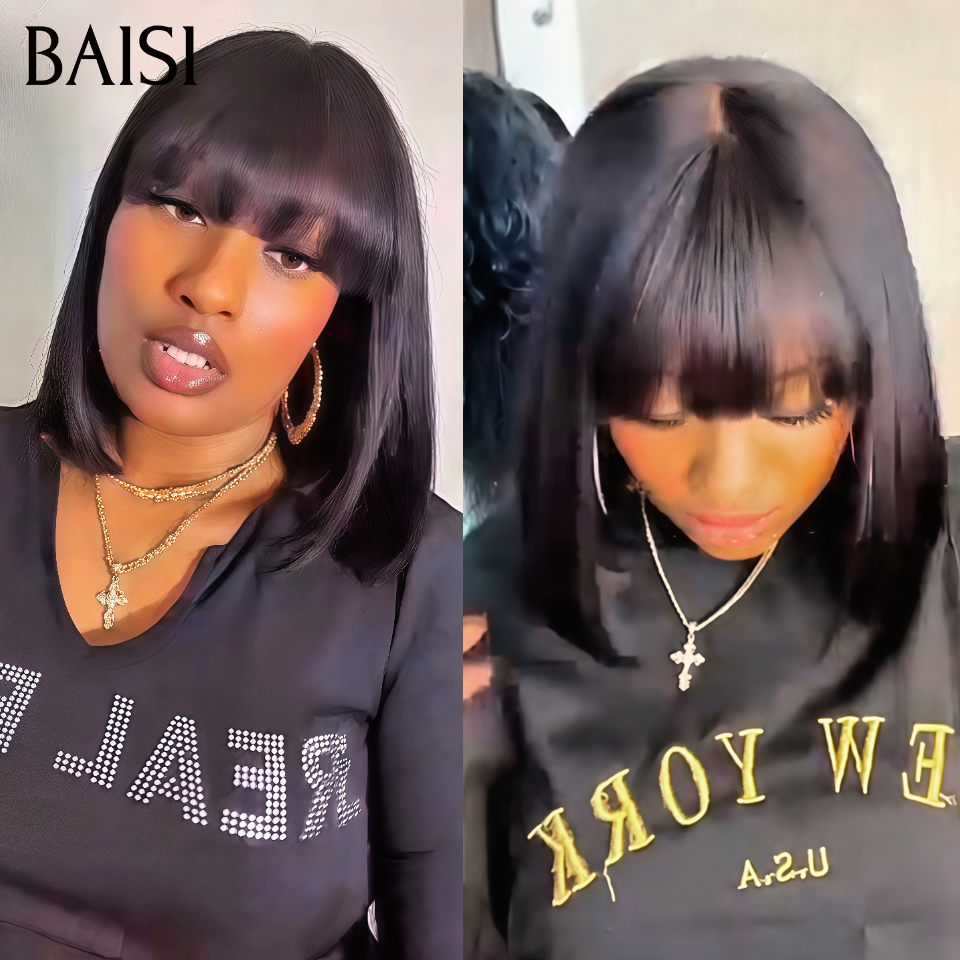 BAISI perruque SDD BONE STRAIGHT Lisse BOB avec Frange de luxe 100% Vietnam Hair en 100% vrais cheveux humains
