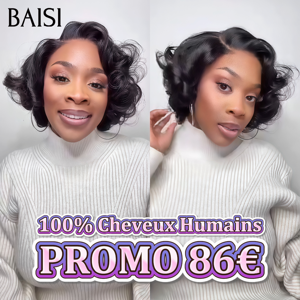 BAISI Egg Wave Sans Colle 86€ ou T part perruque Bob Afro Curl 12 Pouce Miel et noir 1BT27# moitié prix en 100% cheveux humains