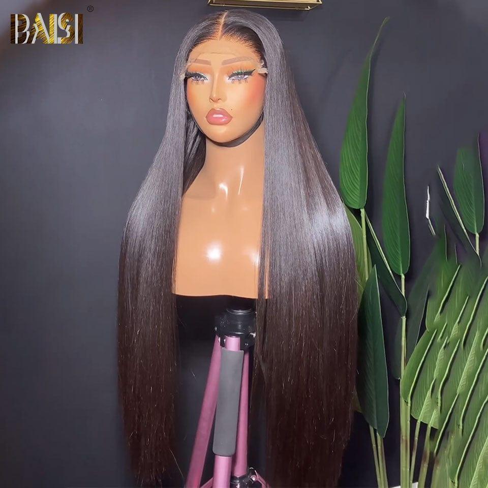 BAISI 13x6 Perruque Lisse Sans Colle Lace déjà couper Facile à Porter En 100% Vrais Cheveux Humais 16-30 Pouces Code : BS120