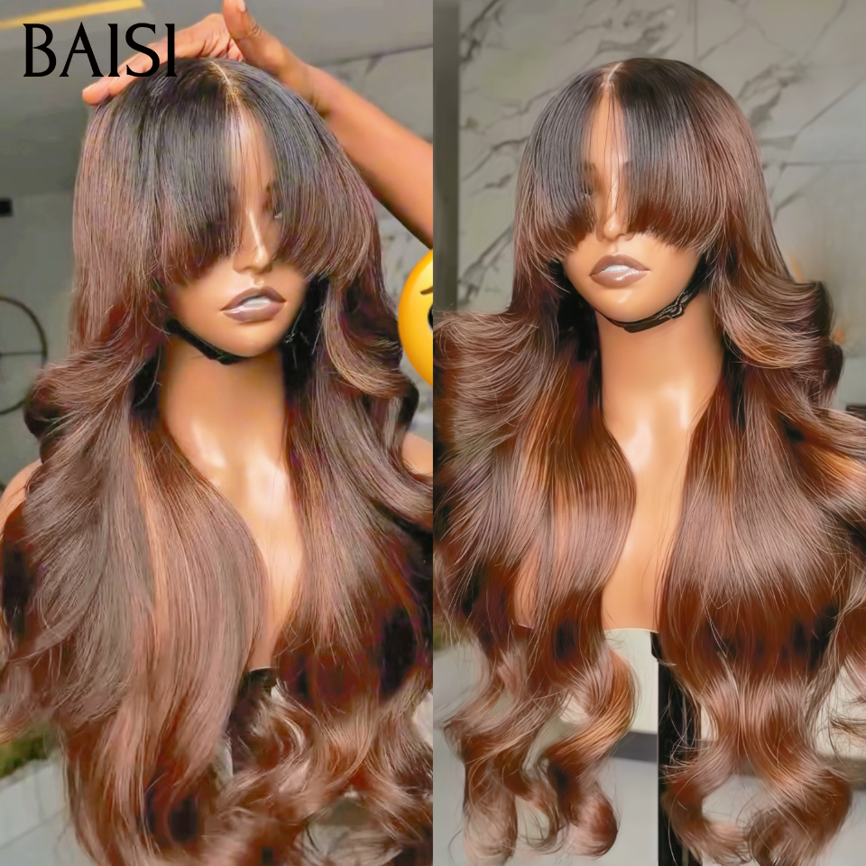 Nouveau produit Moitié prix 13x4 lace frontal Perruque Body wave avec Frange PROMO en couleur Marron 1BT4# en 100% Cheveux Humains