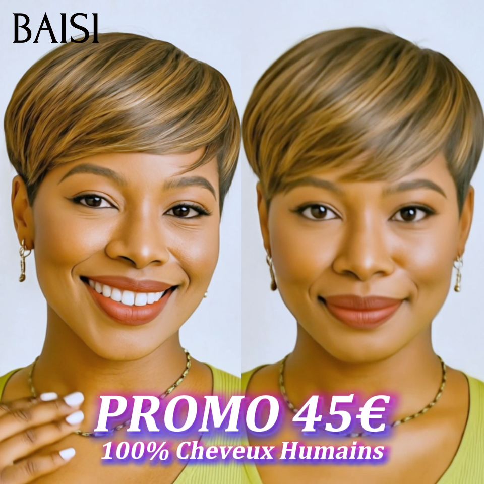 Vente flash Wear et Go 45€ Perruques pixie Lisse Mixte Miel Fabriqué à la Machine Facile à porter en 100% Cheveux Humains
