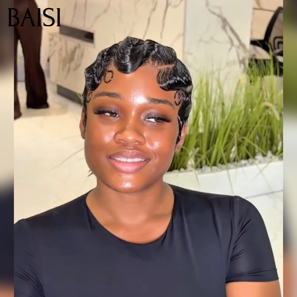 Vente flash 46€ Perruques pixie Sans Colle Fabriqué à la Machine Facile à porter ou Avec frontale 66€ en 100% Cheveux Humains