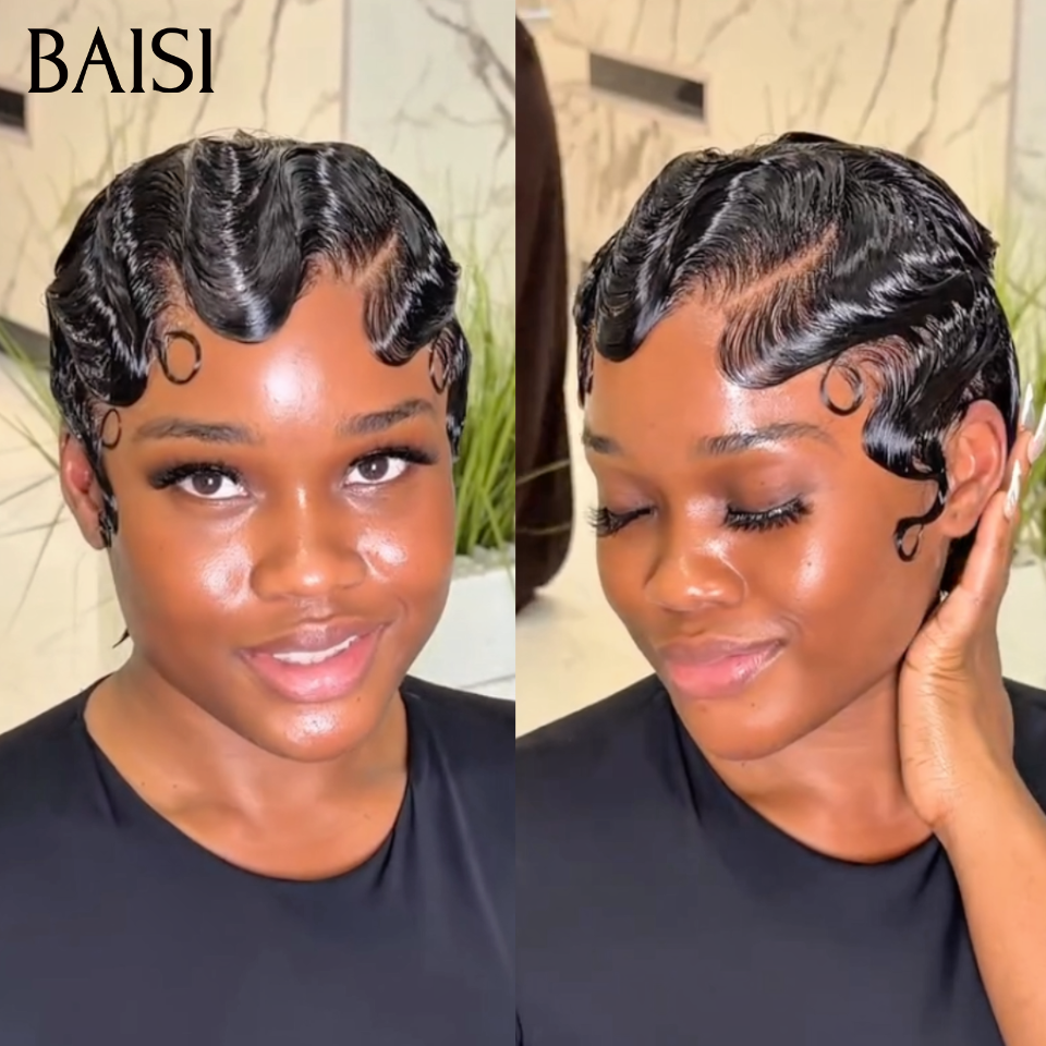 Vente flash 46€ Perruques pixie Sans Colle Fabriqué à la Machine Facile à porter ou Avec frontale 66€ en 100% Cheveux Humains