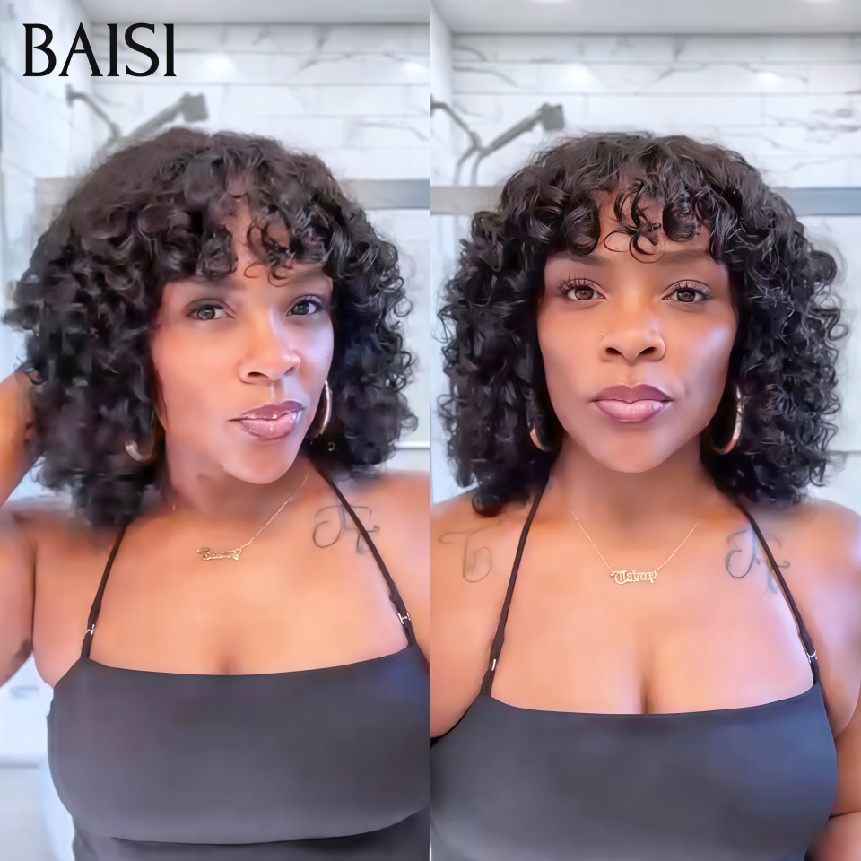 BAISI perruque water wave 12 pouces 1B# noir sans lace avec frange Prêt-à-porter 79€ en 100% cheveux humains