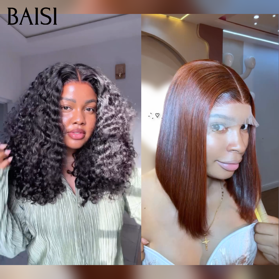 BAISI vente flash 2 Perruques Promo 165€ Moitié Prix 4x4 lace closure curly wave 16 pouces et marron 10 pouces 100% human hair MP50