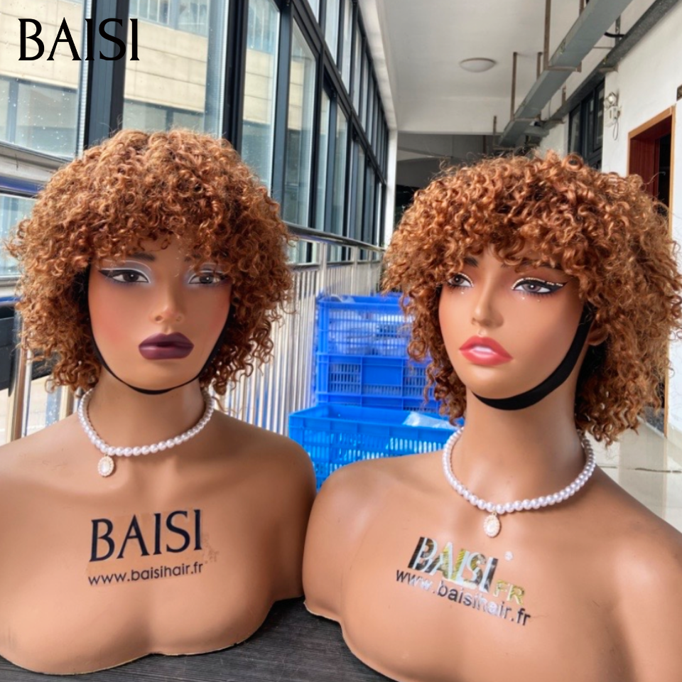 BAISI perruque pixie Curly sans colle Noir 49€ ou afro curl 8 Pouces 48€ en noir Moitié Prix en 100% vrais cheveux humains MP50