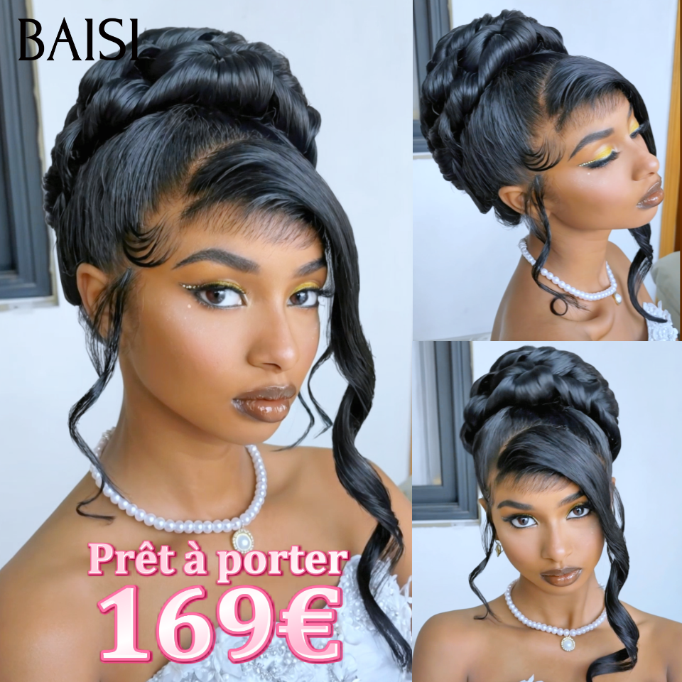 BAISI Coiffure Prêt à porter 169€ Perruques Mariage noir chignon et personalisation comme sur la vidéo 100% identique avec lace frontale événement spécial