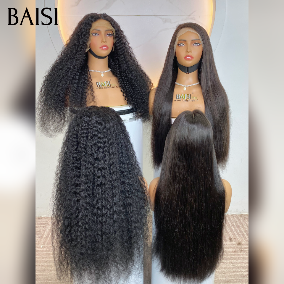 BAISI Stock Limité 2 perruques 200€ 13x4 frontale human hair Perruque curly wave 22 Pouces et lisse 22 Pouces naturel en 100% Cheveux Humains