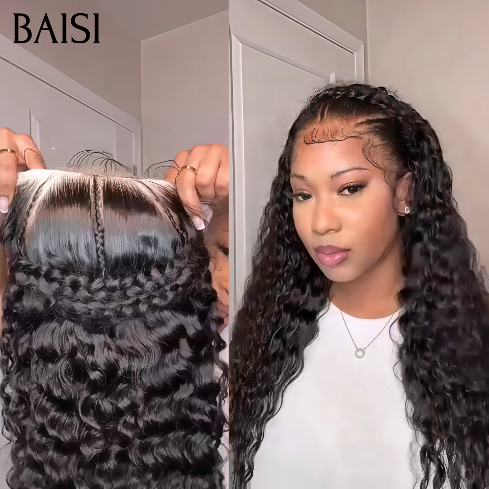 BAISI Prêt-à-porter 13x4 lace frontal Perruque deep wave 149€ en couleur NOIR 100% Vrais Cheveux Humains
