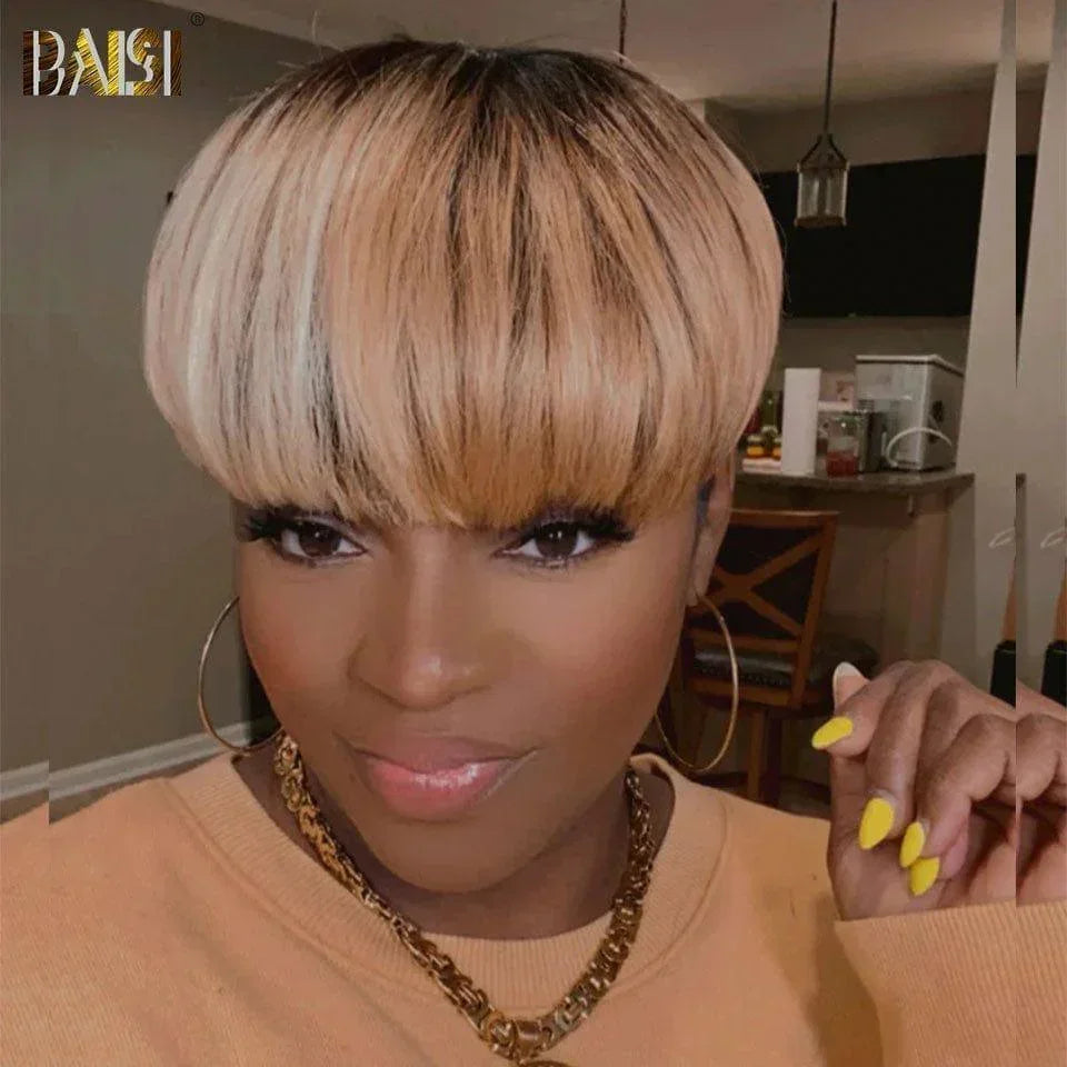 BAISI Demi-parrucca liscia topper capelli parziale personalizzato colore marrone misto biondo 4#-613# (non è una parrucca intera)