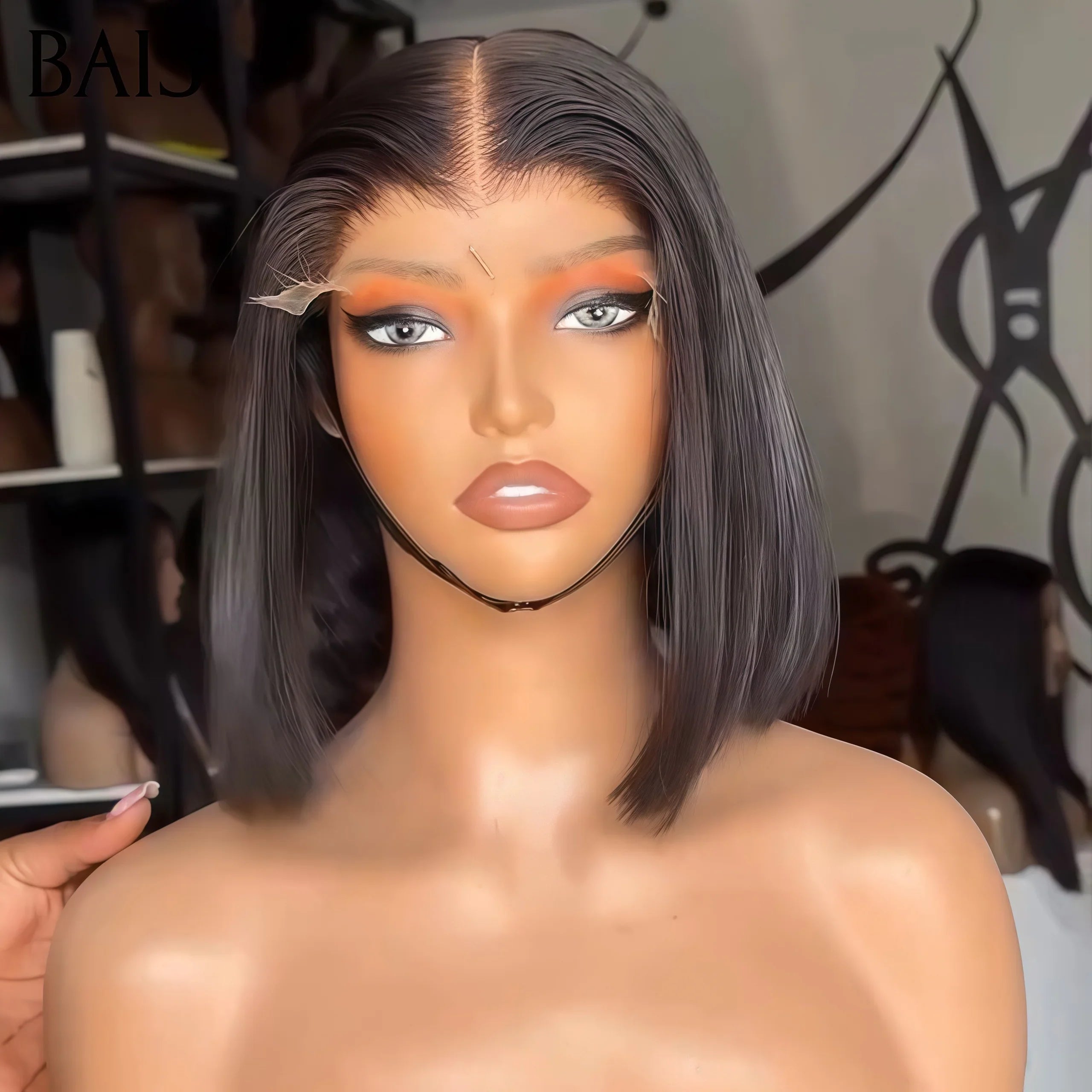 BAISI PROMOTION 69€ Perruque 4X4 lace Bob 8 Pouces Lisse NOIR Moitié Prix en 100% Cheveux Humains MP50