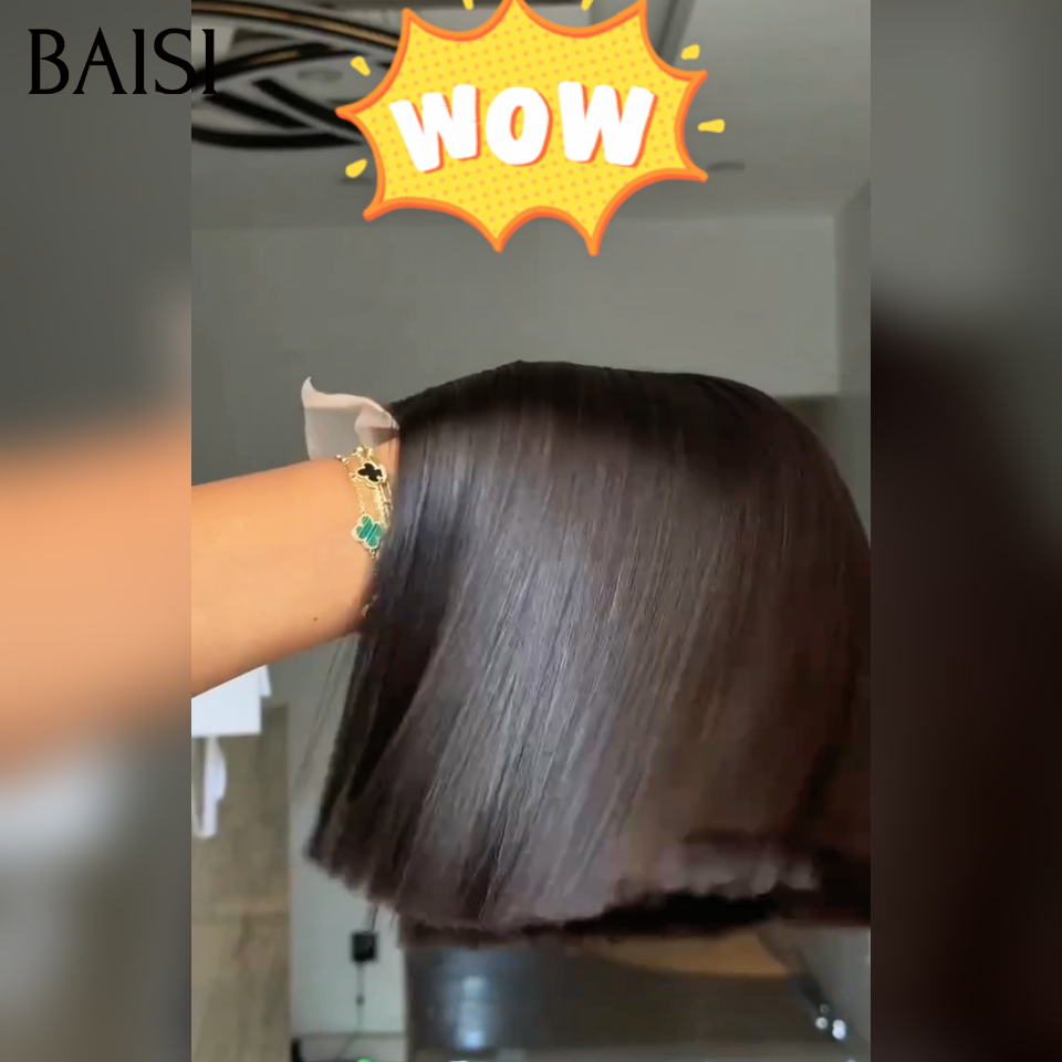 BAISI perruques 8 pouces lace 2X6 59€ Lisse BOB naturel NOIR ou BOB 8pouces 56€ de luxe avec frange lisse en 100% vrais cheveux humains