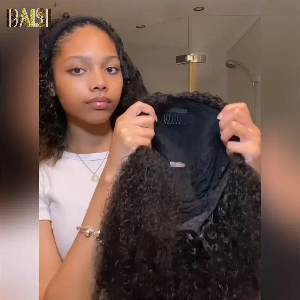 BAISI Parrucca mezza testa con clip extension CAPELLI PROMOZIONE Colore Nero Mossi ricci in 100% capelli umani