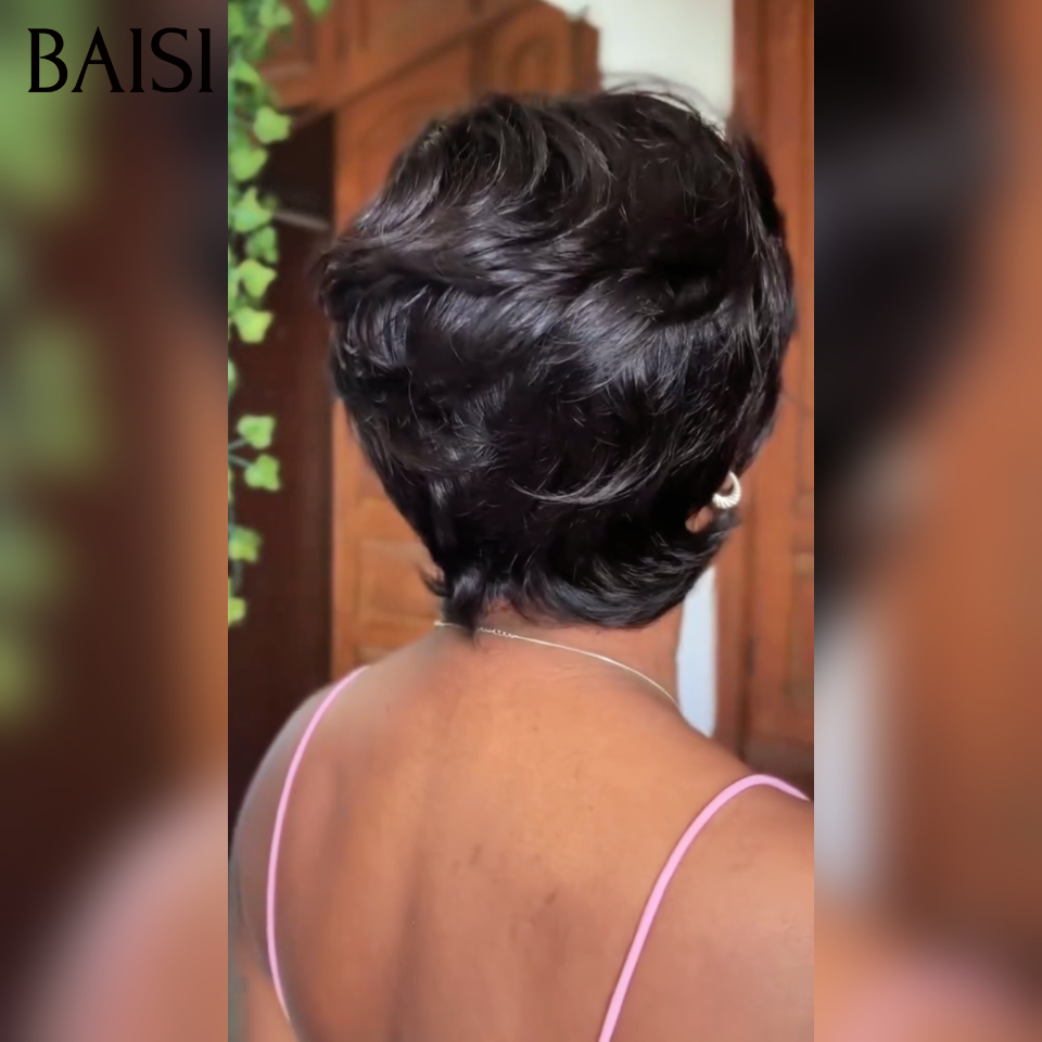 BAISI Parrucca liscia bob taglio personalizzato Marrone 4T30#T4# 10 pollici Pre-plucked Non necessita colla 100% Raw Hair Lace già tagliata 300% densità oltre 20 anni di utilizzo