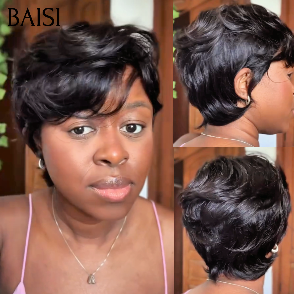 BAISI Parrucca liscia bob taglio personalizzato Marrone 4T30#T4# 10 pollici Pre-plucked Non necessita colla 100% Raw Hair Lace già tagliata 300% densità oltre 20 anni di utilizzo