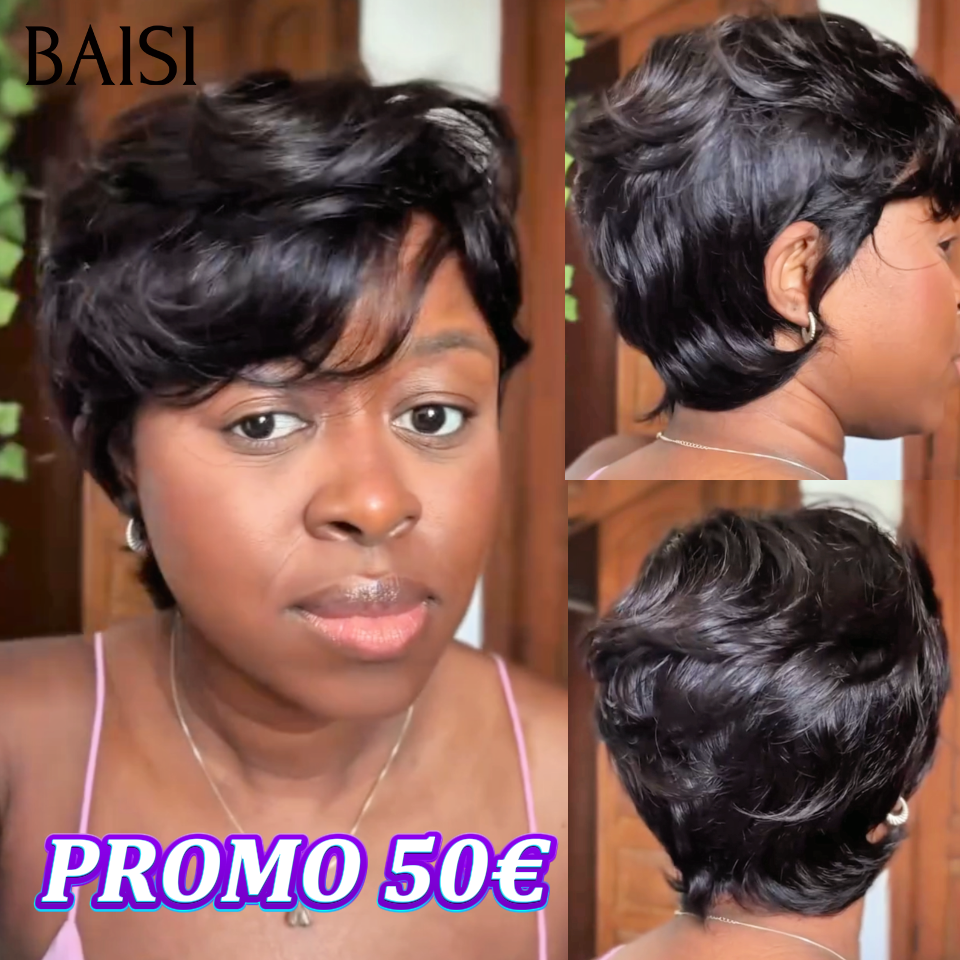 BAISI Parrucca liscia bob taglio personalizzato Marrone 4T30#T4# 10 pollici Pre-plucked Non necessita colla 100% Raw Hair Lace già tagliata 300% densità oltre 20 anni di utilizzo