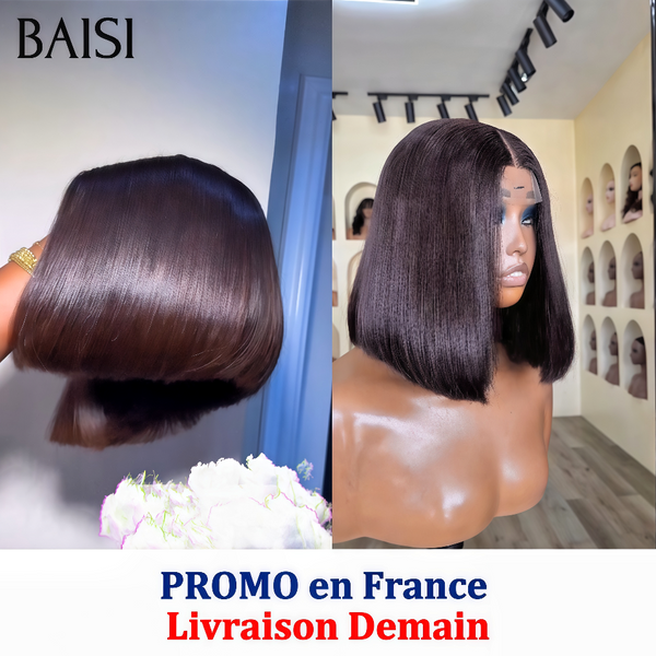 BAISI 2 Perruques PROMO en France Livraison Demain 119€ lisse 10 pouces Marron et Noir 4X4 closure ou 1 noir 10 pouces 75€ 100% human hair