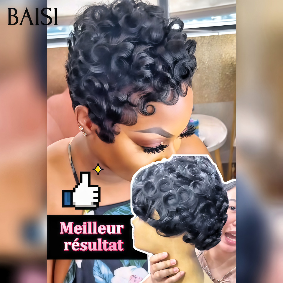 BAISI Perruque Chioma 45€ noir sans Colle Fabriqué à la machine en 100% vrais cheveux humains