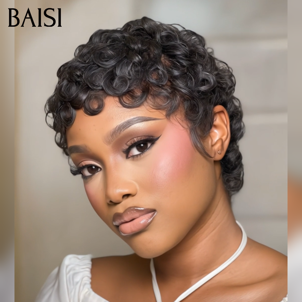 BAISI Prix en Gros perruques de l'usine 1 pixie finger 1B 50€ cheveux humains ou 1 carton 10 pièces 150€ ou 14 perruques longues 200€cheveux naturels stock limité blended humain hair sans retour