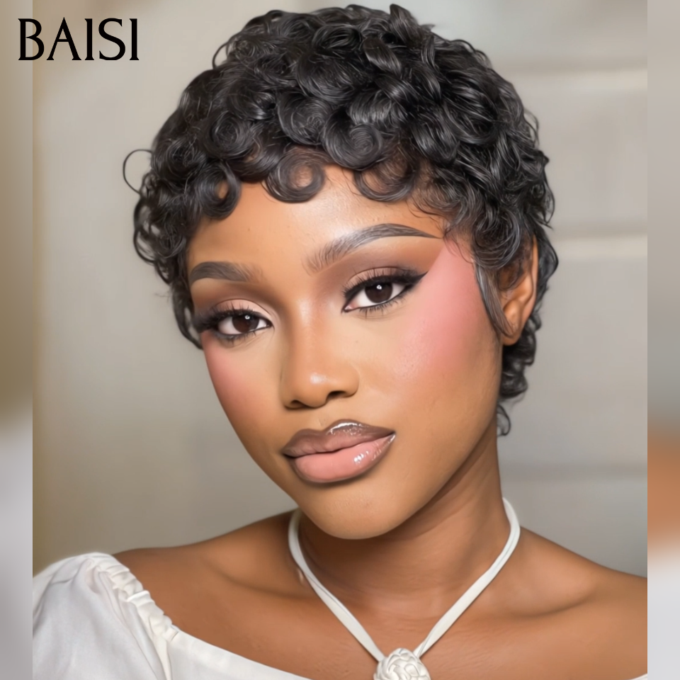 BAISI Prix en Gros perruques de l'usine 1 pixie finger 1B 50€ cheveux humains ou 1 carton 10 pièces 150€ ou 14 perruques longues 200€cheveux naturels stock limité blended humain hair sans retour