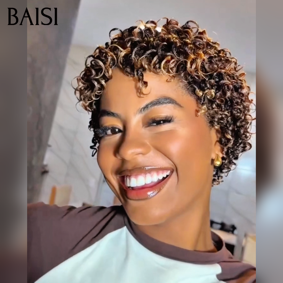 BAISI Prix en Gros Perruque Sans Colle Sans Lace 58€ marron pixie P4/30# 8197 100% vrais cheveux humians