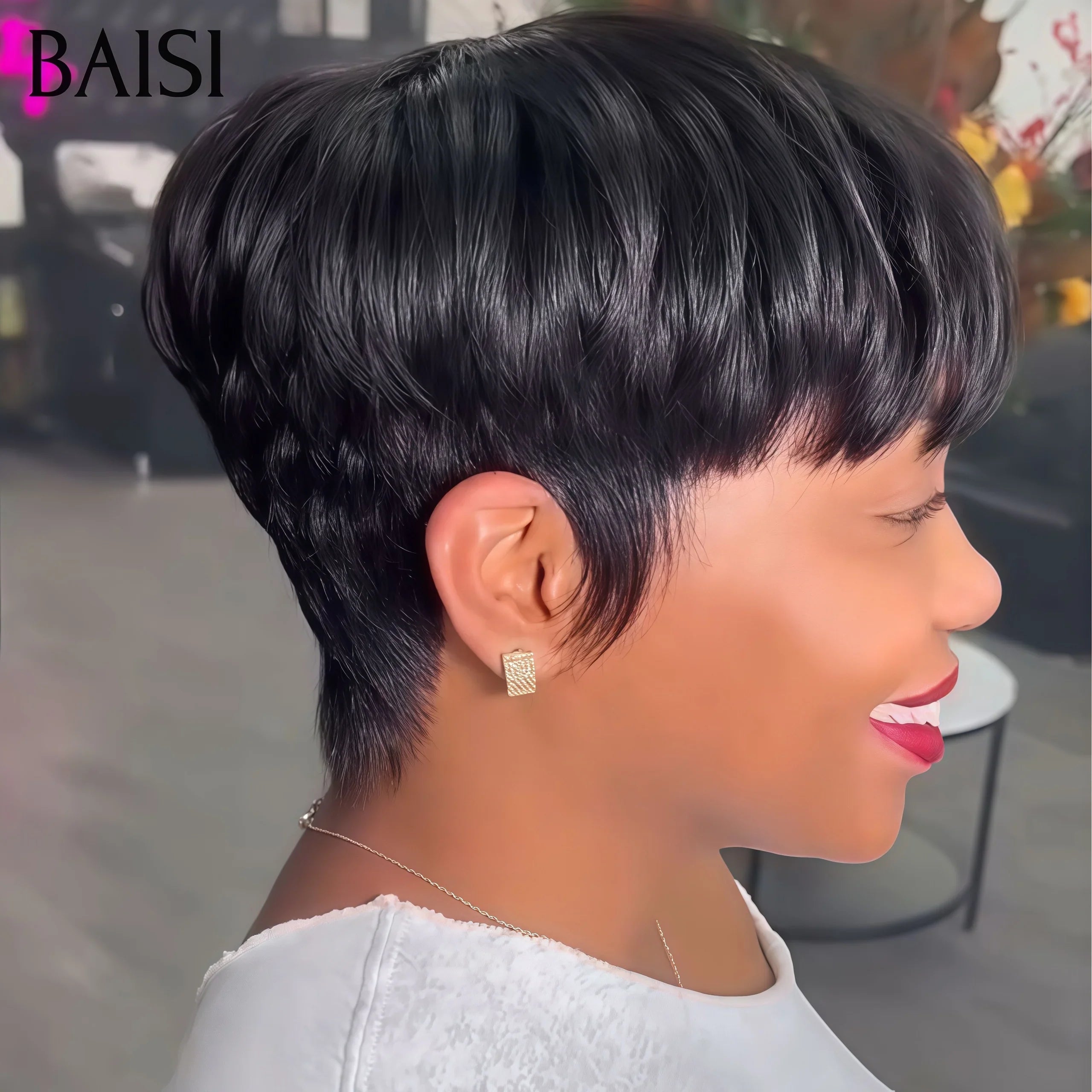 BAISI Perruque pixie Lisse Fabriqué à la Machine 50€ en France sans lace en 100% Cheveux humains FR38