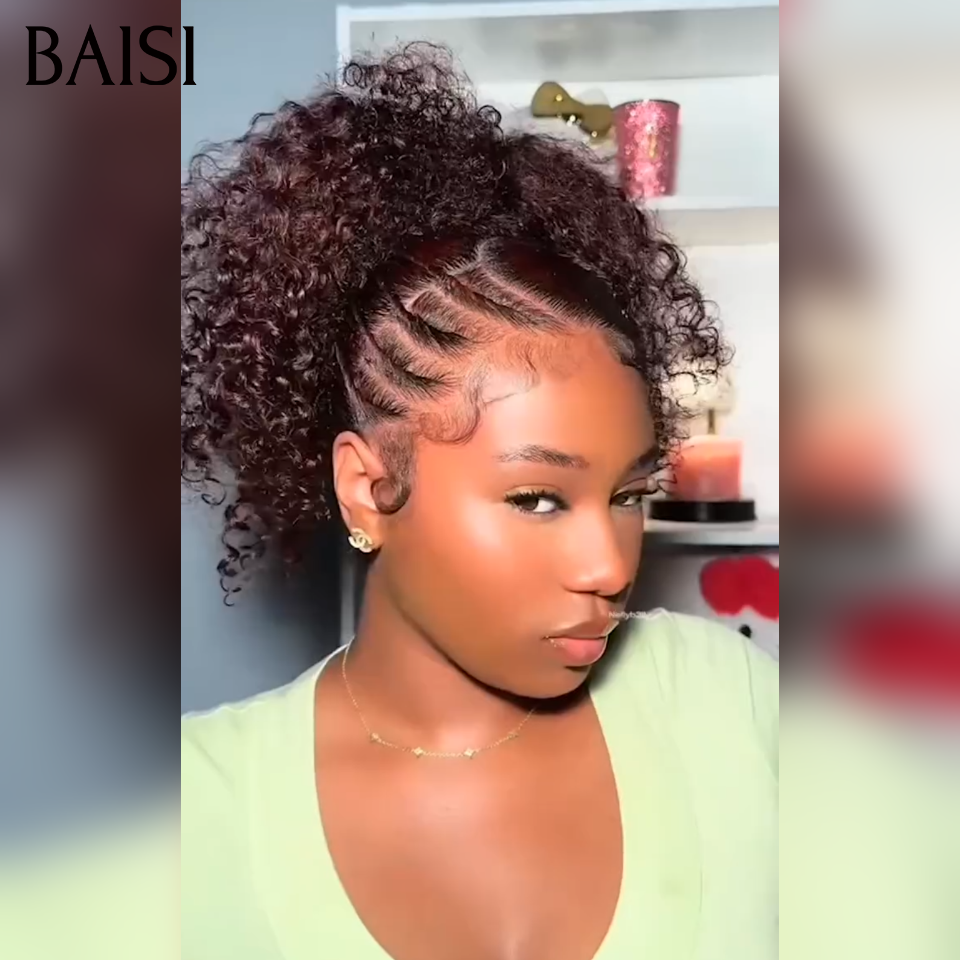 BAISI demi-perruque Prêt-à-porter extension chignon ponytail 20 Pouces 189€ En Couleur Noir CURLY en 100% cheveux humains
